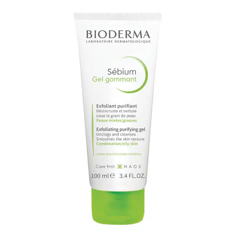A tube of Bioderma - Sebium Exfoliating Gel 100 ml on a white background.
