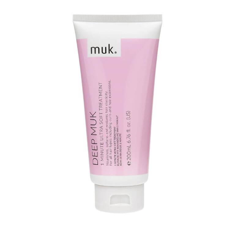A tube of deep pink Muk - Haircare - Deep muk 1 Minute Treatment 200ml face mask.