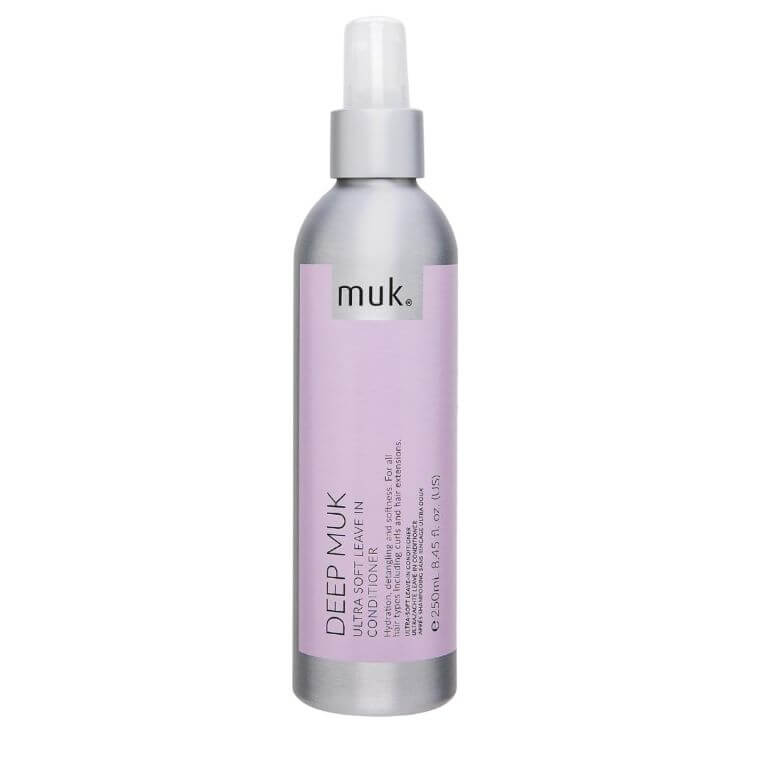 A bottle of Deep muk Leave In Conditioner 250ml on a white background by Muk.