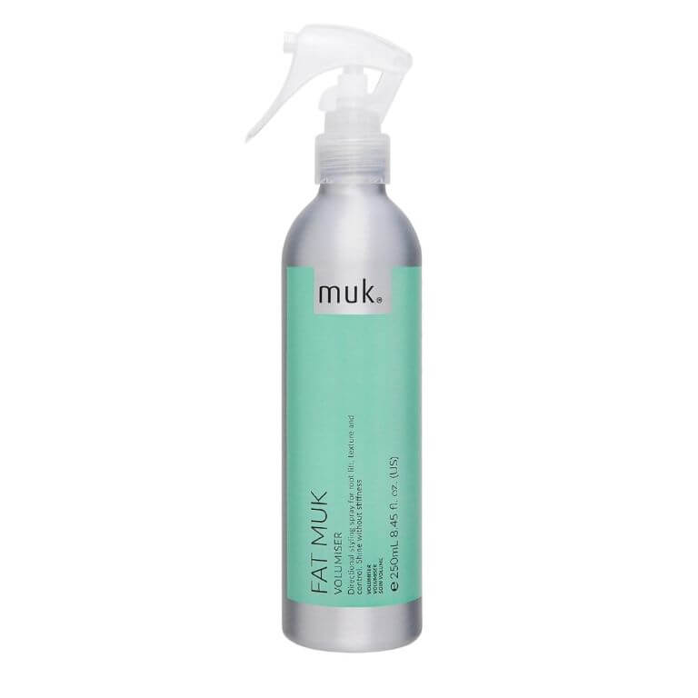 A bottle of Muk - Styling - Fat muk Volumiser 250ml hair spray on a white background.