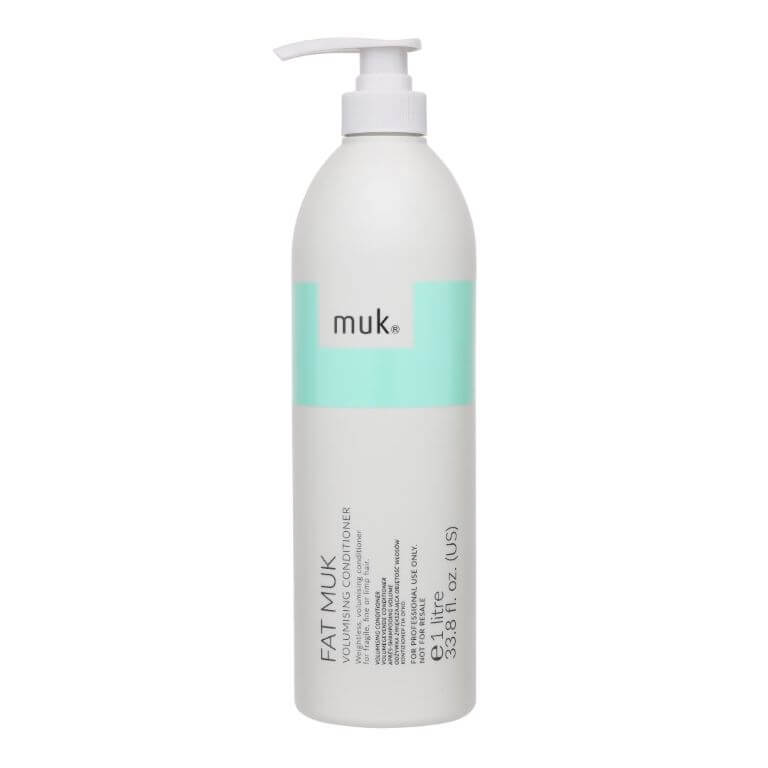 A bottle of Fat muk Volumising Conditioner 1 litre on a white background.