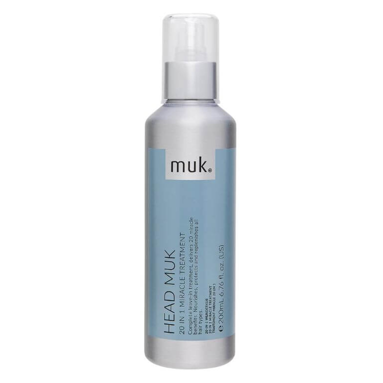 A bottle of Muk - Haircare - Head muk 20 in 1 Miracle Treatment 200ml on a white background, part of the Muk haircare line.