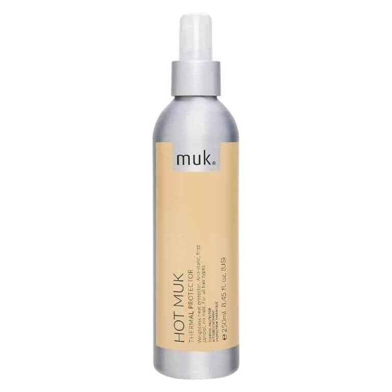 A bottle of Hot muk Thermal Protector 250ml on a white background.