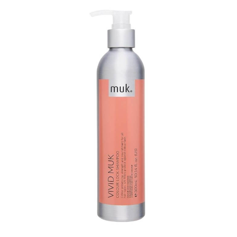 A bottle of Muk - Haircare - Vivid muk Colour Shampoo 300ml on a white background.