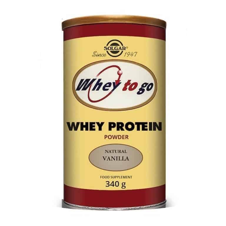 A can of Solgar - Whey to Go Protein Powder (Van) on a white background.