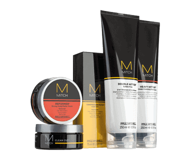 The m hair care products are shown on a black background.