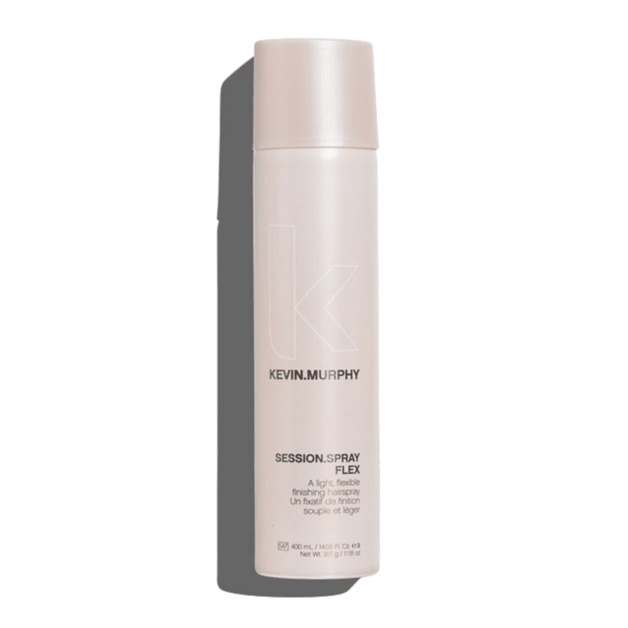 A bottle of Kevin Murphy - Session Spray Flex 400ml hairspray on a white background.