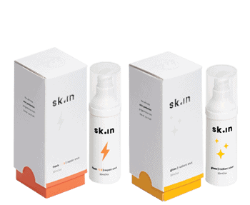 Three bottles of skinn products on a white background.