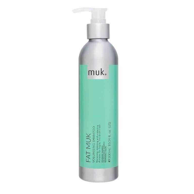 A bottle of MUK - Fat muk Volumising Shampoo 300ml on a white background.