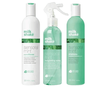 Milkshake sensual mint shampoo, conditioner and leave-in conditioner.