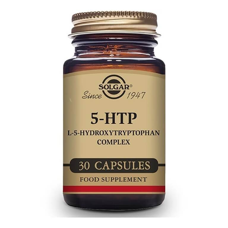 A bottle of Solgar - Free Form Amino Acids - L-5-Hydroxytryptophan Complex, Size: 30.