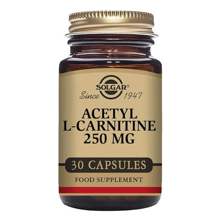 A bottle of Solgar - Free Form Amino Acids - Acetyl-L-Carnitine 250mg vegicaps, size: 30.