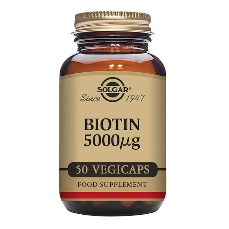 A bottle of Solgar - Vitamin B - Biotin 5000ug vegcaps in Size: 50.
