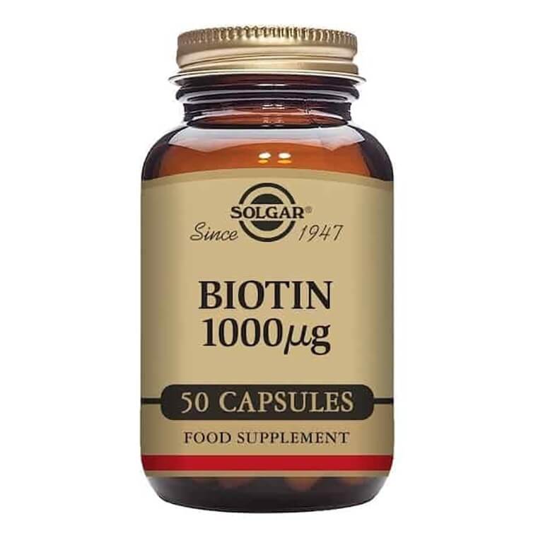 A bottle of Solgar - Vitamin B - Biotin Capsules 1000mcg - Size: 50.
