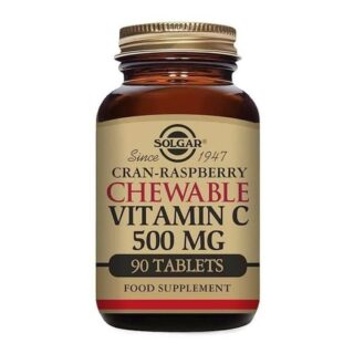 A bottle of Solgar - Vitamin C / Bioflavonoids - Chewable Vitamin C 500mg Cran-Raspberry - Size: 90.