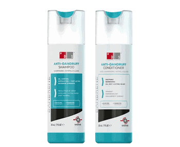 Two bottles of DS Laboratories shampoo and conditioner.