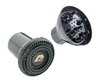 A black shower head and a black shower head on a black background.