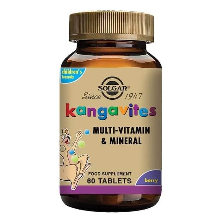 A bottle of Solgar - Multi-Vitamins - Kangavites Tropical Punch - Size: 60, containing 60 tablets.