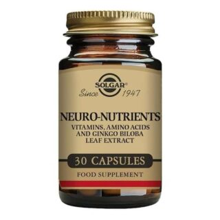 A bottle of Solgar - Free Form Amino Acids - Neuro Nutrients Vegicaps - Size: 30 containing leaf extract.