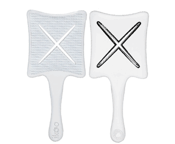 Two white spatulas with an ikoo on them.