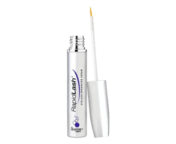 A bottle of eyelash serum with a white lid.