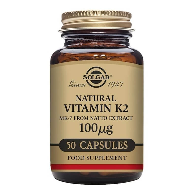 A bottle of Solgar - Vitamin K - Vitamin K2 100mcg vegicaps - Size: 50.