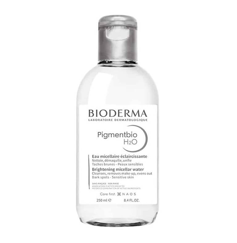 A bottle of Bioderma - Pigmentbio H2o 250ml with hyaluronic acid.