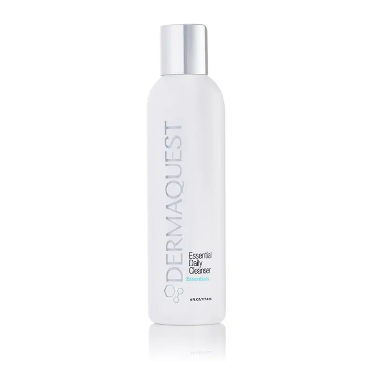 A bottle of Dermaquest - Essential Daily Cleanser 180ml on a white background.