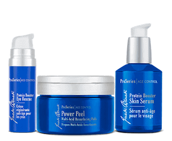 A blue skin care set with a bottle of serum and a bottle of moisturizer.