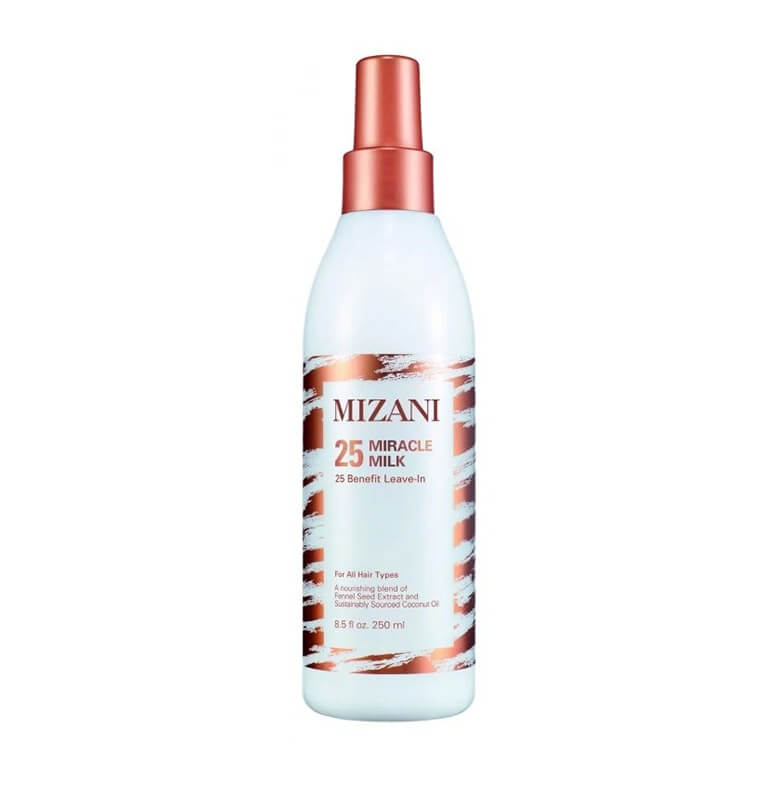 A bottle of mizani hairspray on a white background.