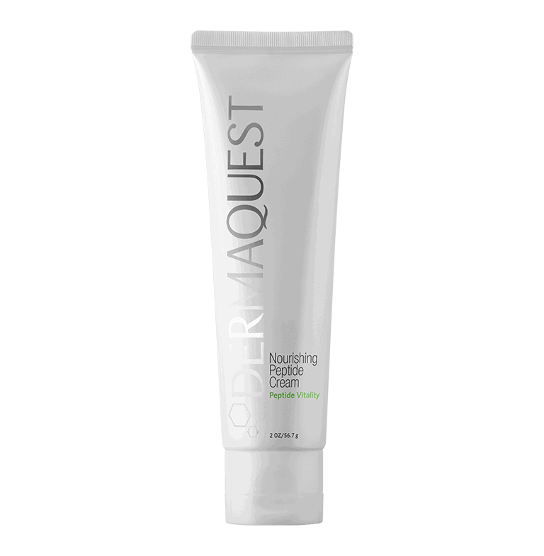 A tube of Nourishing Peptide Cream on a black background from Dermaquest.