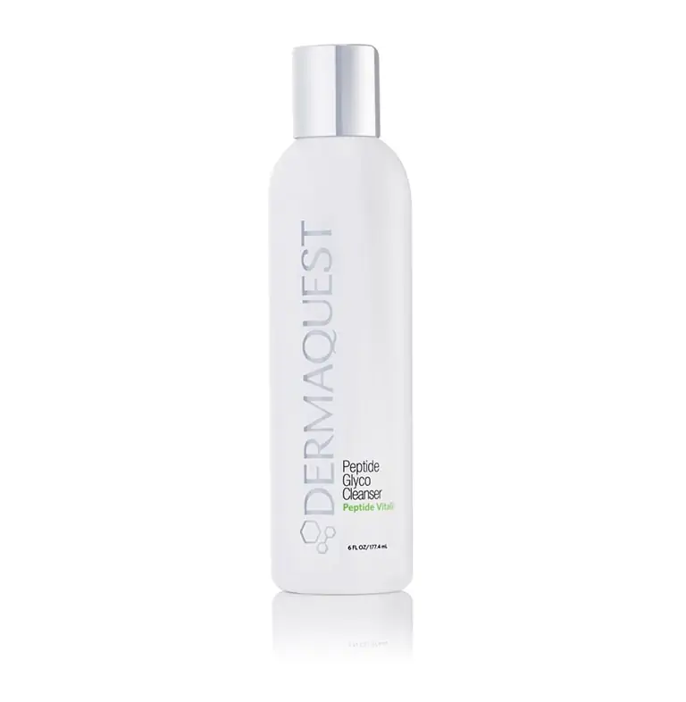A bottle of Dermaquest - Peptide Glyco Cleanser 180ml on a white background.