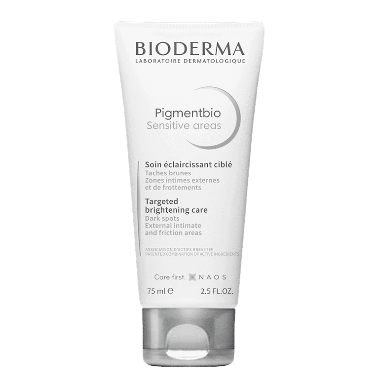 A tube of Bioderma - Pigmentbio Sensitive Areas cream on a white background.