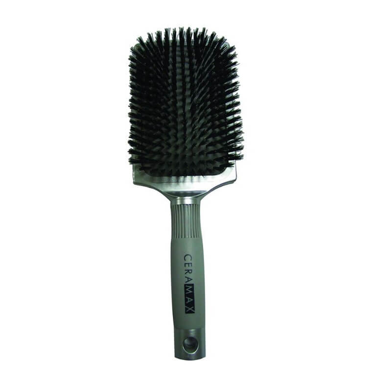 A large Ceramax - Boar Bristle Ionic + Antibacterial Paddle Brush on a white background.