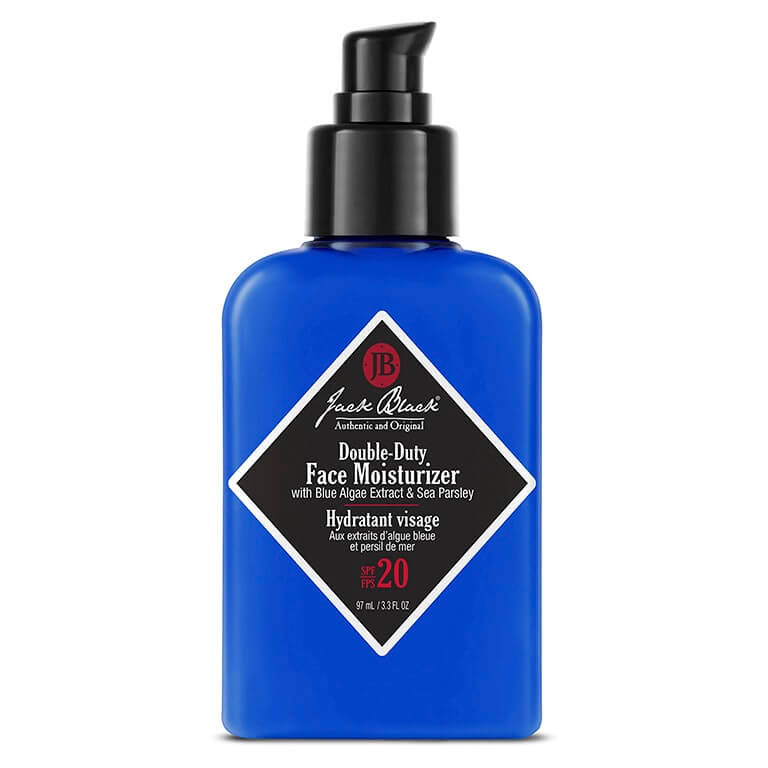 A bottle of Jack Black - Double-Duty Face Moisturizer SPF20 97ml moisturizing lotion.