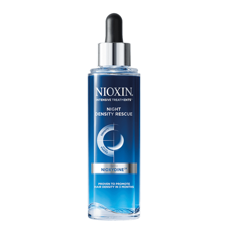 A bottle of nioxin night intensive serum on a white background.