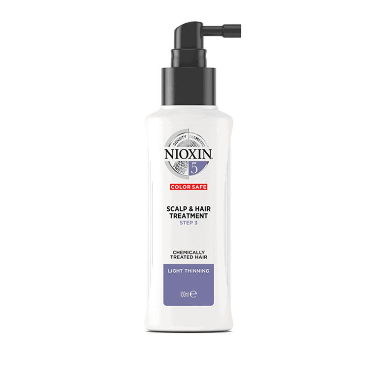 A bottle of nioxin hair and scalp treatment on a white background.