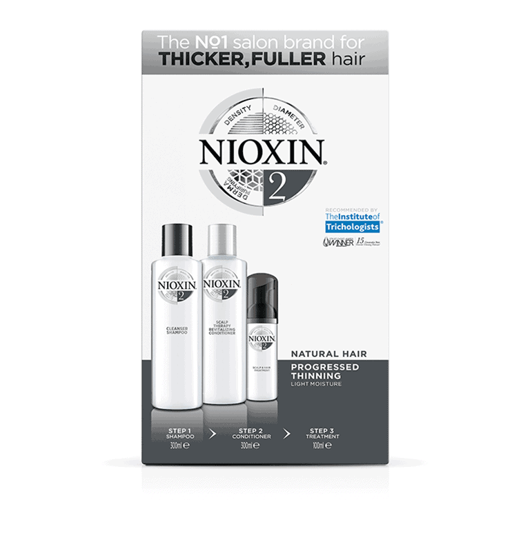 Nioxin thicker fuller hair kit.