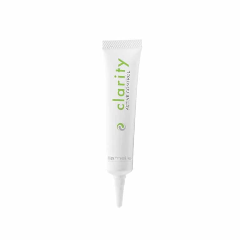 A tube of Lamelle - Clarity Active Control eye cream on a white background.