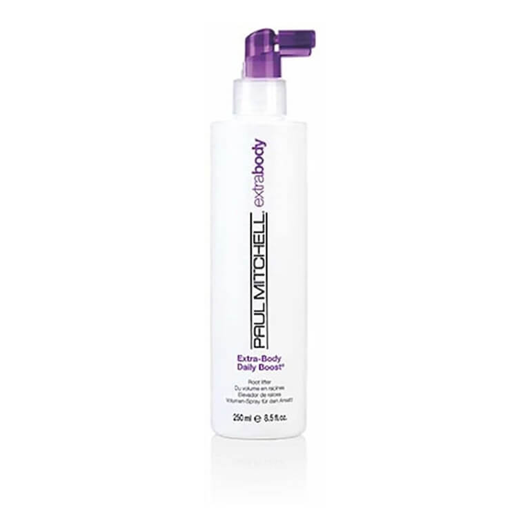 A bottle of paul mitchell hairspray on a white background.