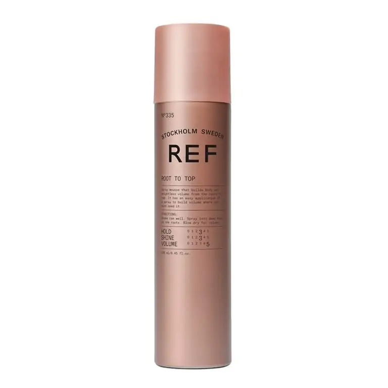 A bottle of ref hairspray on a white background.