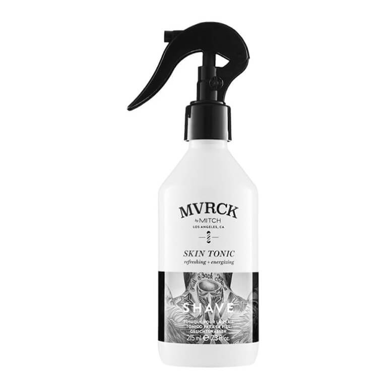 A bottle of myrick hair spray on a white background.