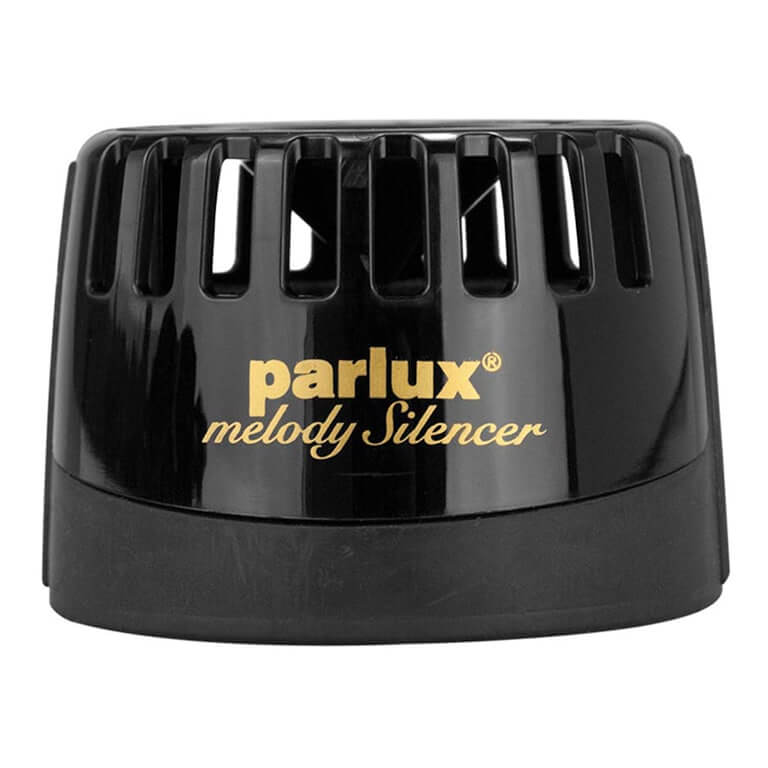 A black object with gold text from Parlux - Dryer Silencer Melody Parlux.