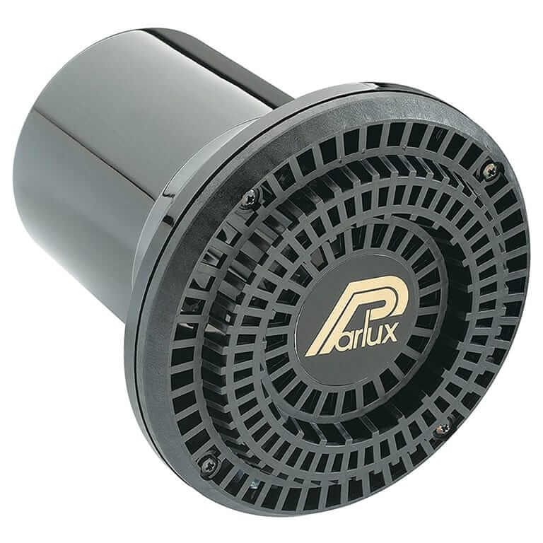 A black speaker with a round Parlux - Universal Diffuser Parlux.