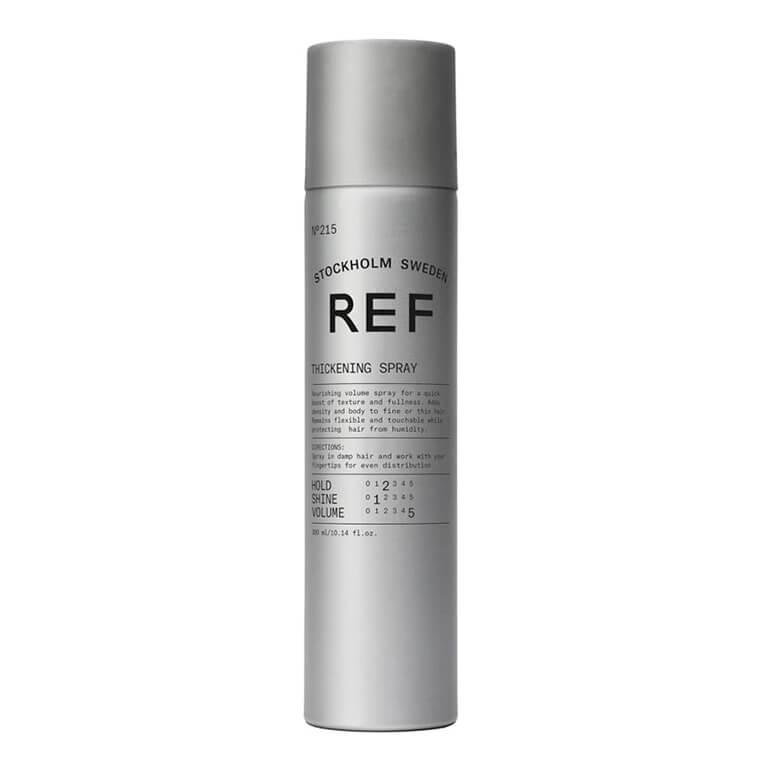 A bottle of ref hairspray on a white background.