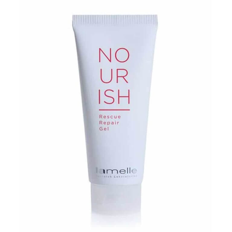 A tube of Lamelle - Nourish Rescue Repair Gel on a white background.
