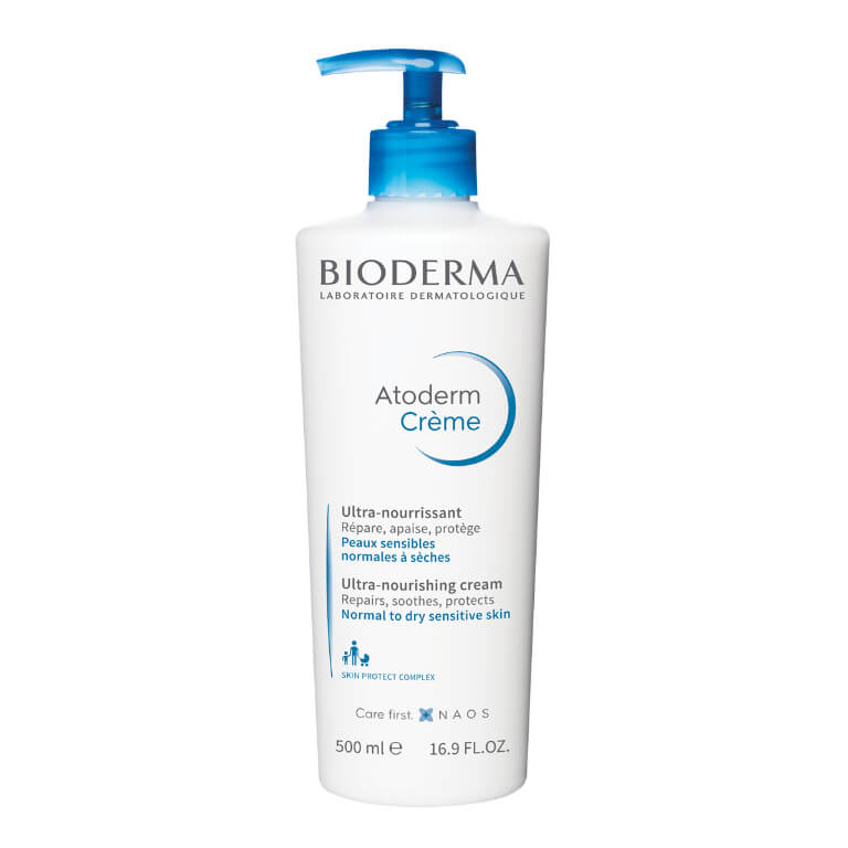 A bottle of Bioderma - Atoderm Shower Cream Pump Bottle 500ml on a white background.