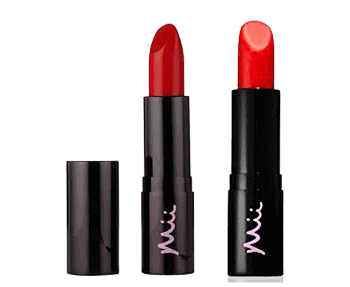Two red lipsticks on a black background.