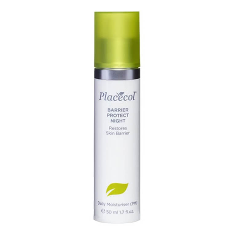 A bottle of Placecol - Barrier Protect Night 50 ml cream on a white background.