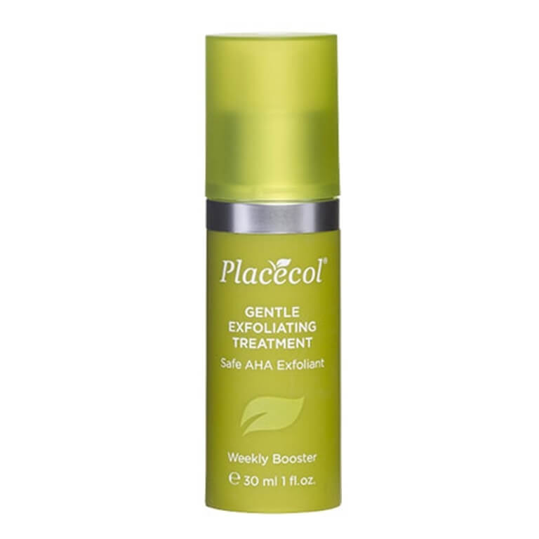 A bottle of Placecol - Gentle Exfoliating Treatment 30 ml on a white background.